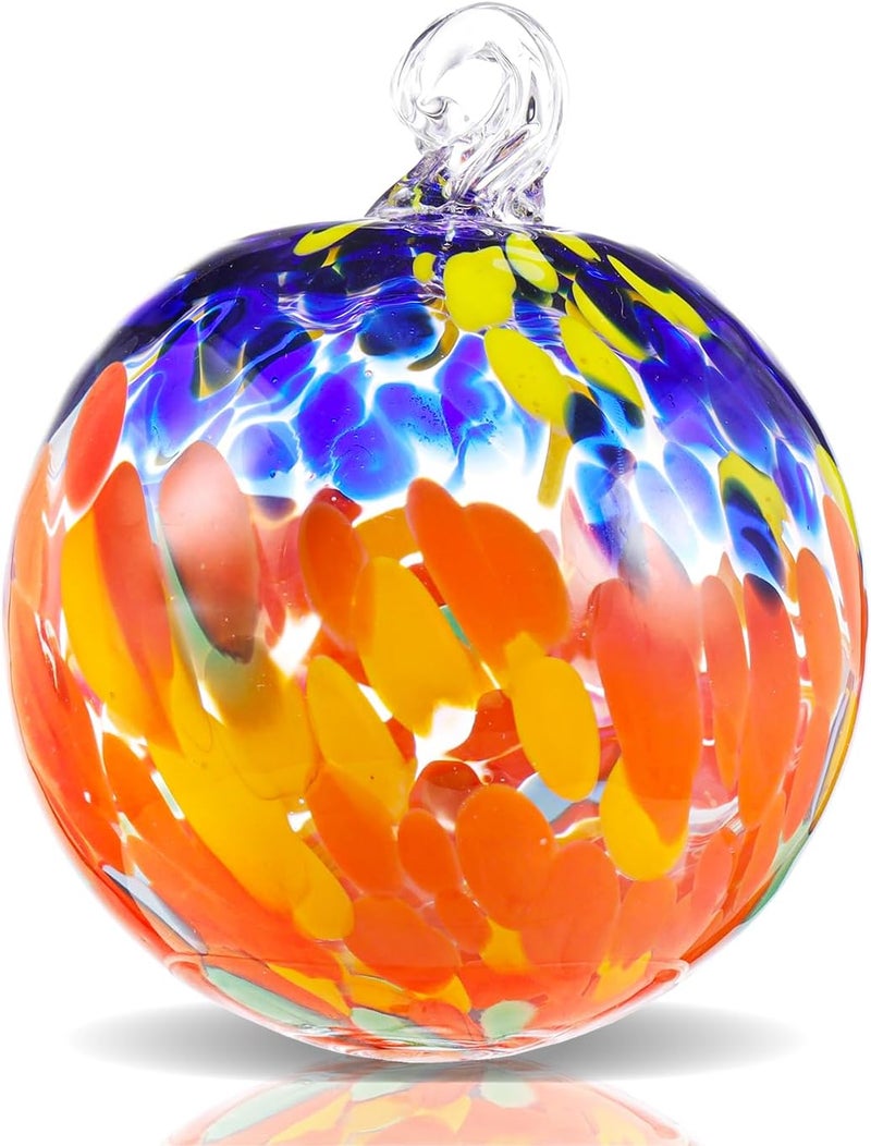 VOREEN 4" Hanging Glass Garden Gazing Ball Hand Blown Glass Witch Ball Christmas Ornament Friendship Balls for Outdoor Garden Patio Window Home Décor, Gift for Mom Wife Friend, Red and Blue - Image 1